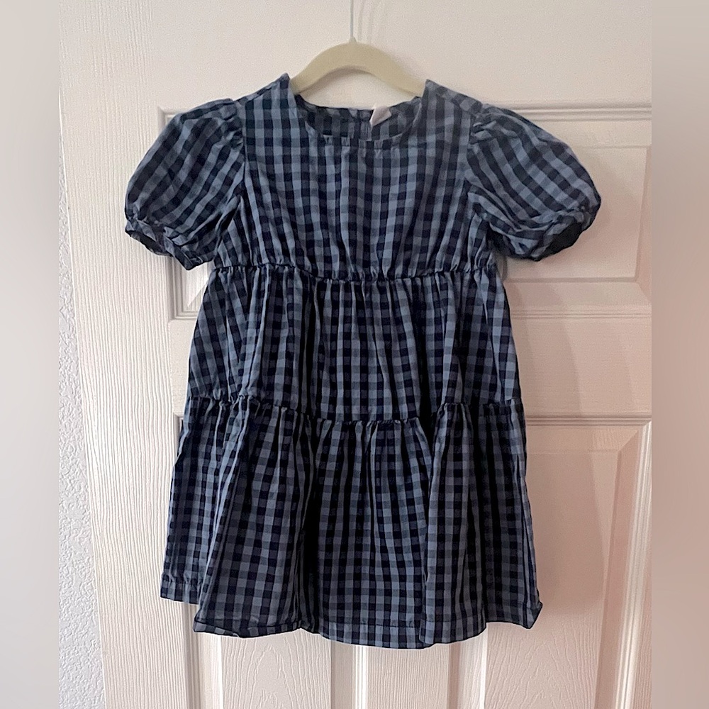 GAP Blue Gingham Puff Sleeve Dress